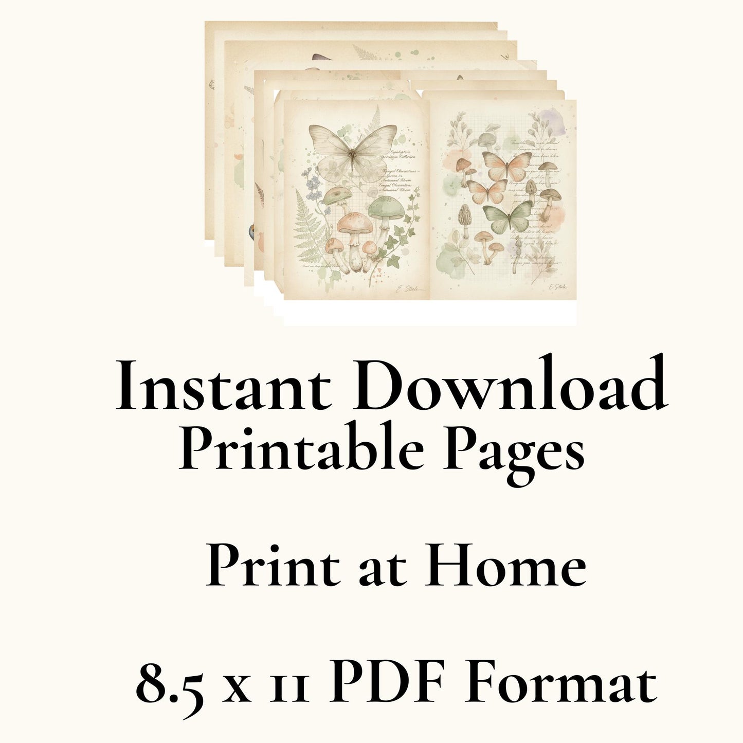 Peach & Sage Botanical Background Papers | Vintage Watercolor Nature Printable Pages | Junk Journal Collage Papers