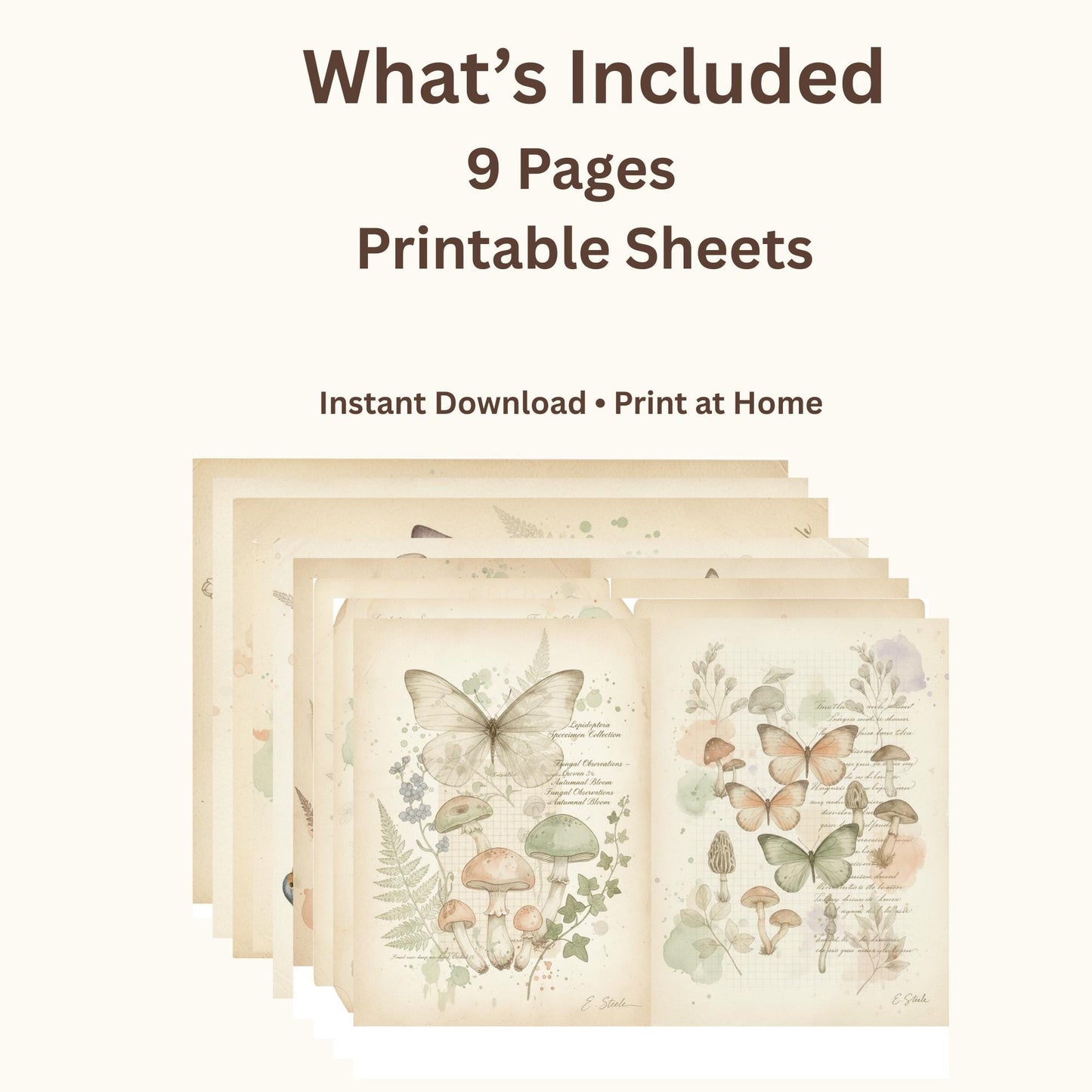 Peach & Sage Botanical Background Papers | Vintage Watercolor Nature Printable Pages | Junk Journal Collage Papers