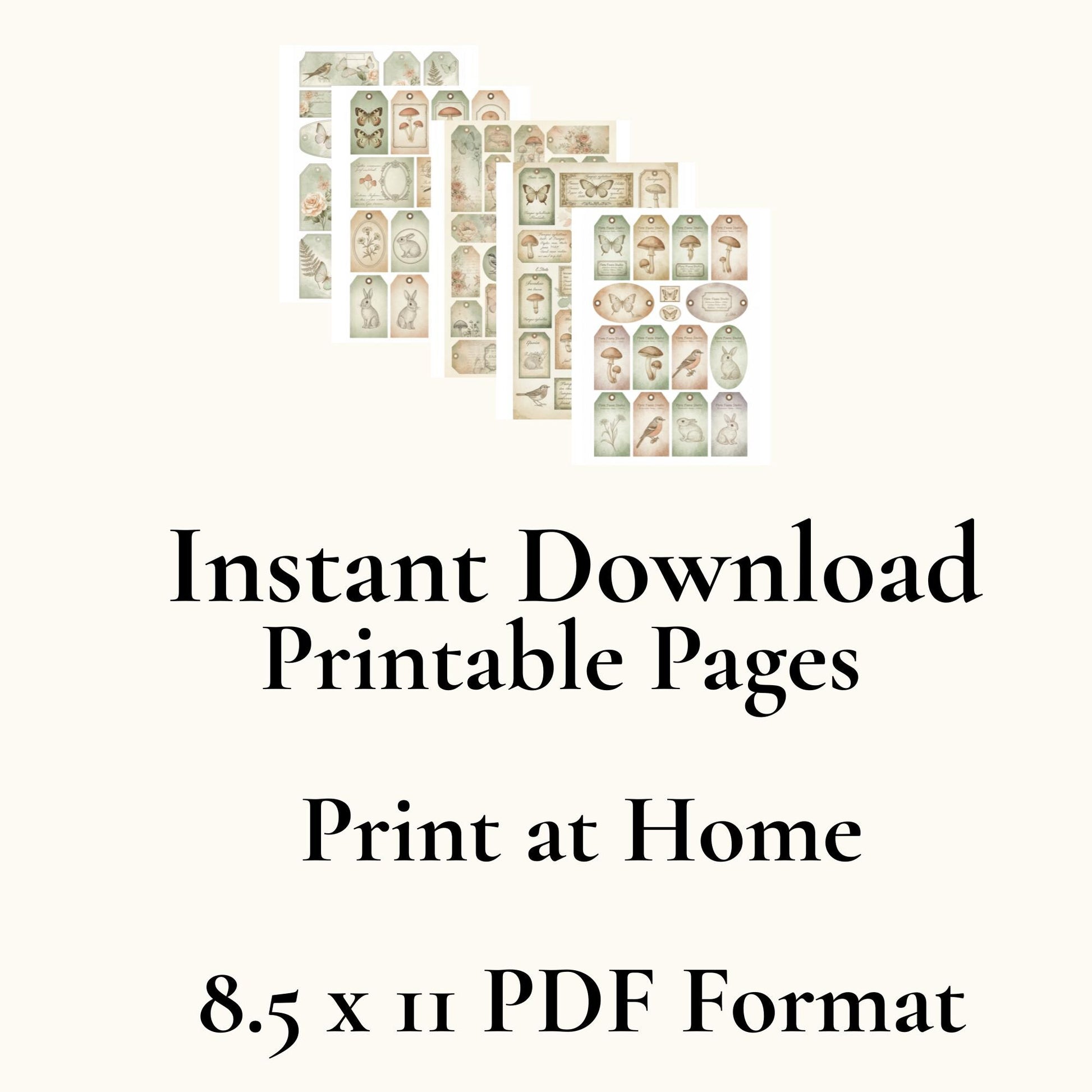 Peach & Sage Botanical Tags Ephemera Kit 22, Printable Pages | Botanical Labels, Journaling Cards, Nature Ephemera