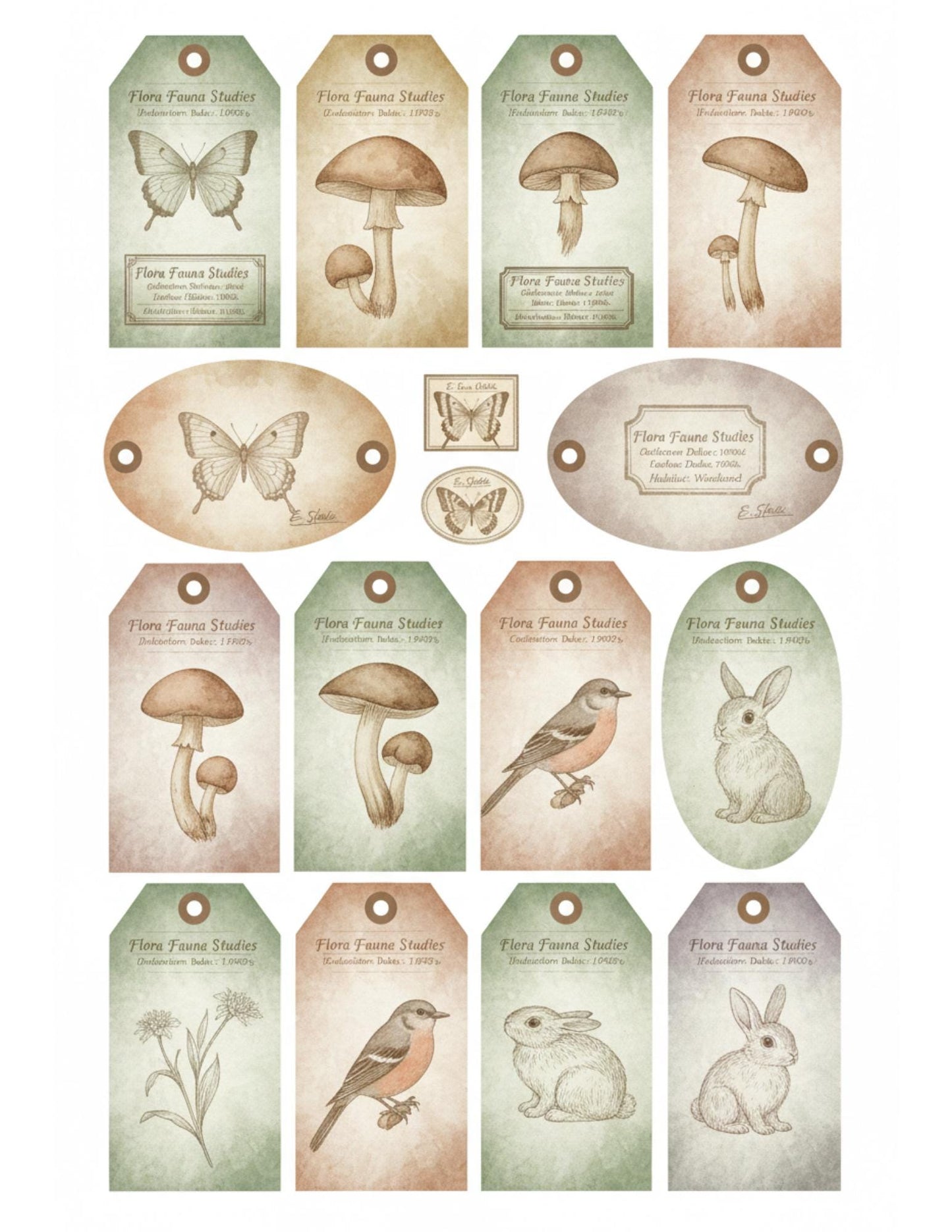 Peach & Sage Botanical Tags Ephemera Kit 22, Printable Pages | Botanical Labels, Journaling Cards, Nature Ephemera