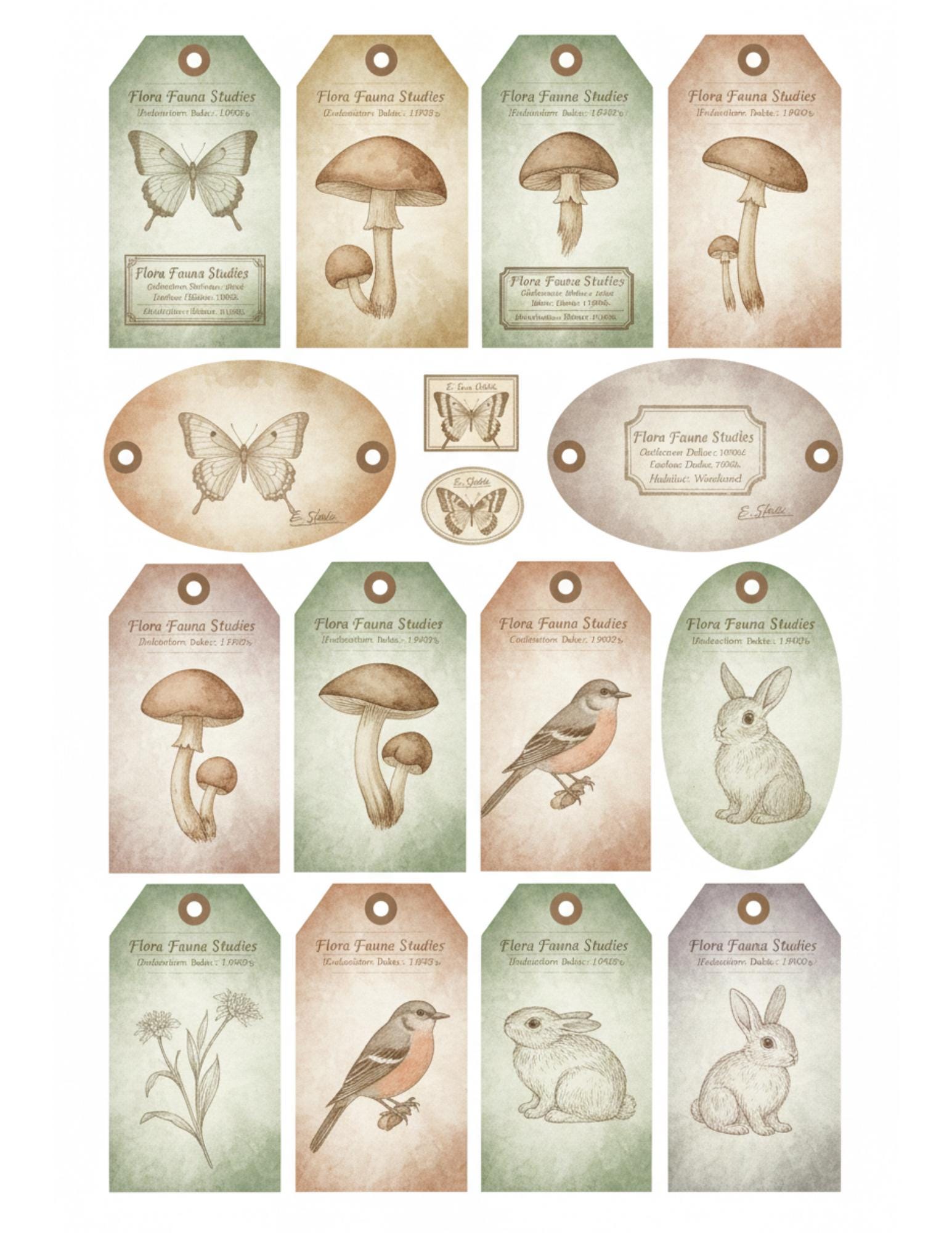 Peach & Sage Botanical Tags Ephemera Kit 22, Printable Pages | Botanical Labels, Journaling Cards, Nature Ephemera