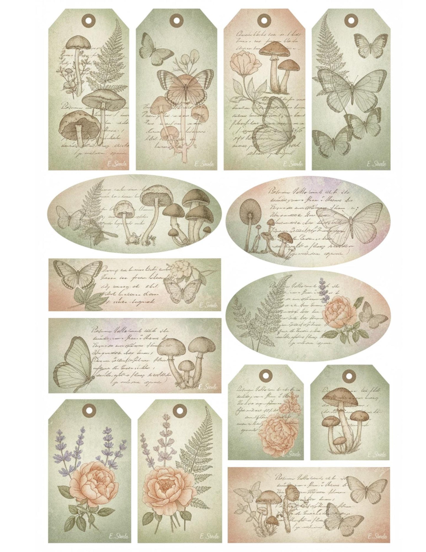 Peach & Sage Botanical Tags Ephemera Kit 22, Printable Pages | Botanical Labels, Journaling Cards, Nature Ephemera