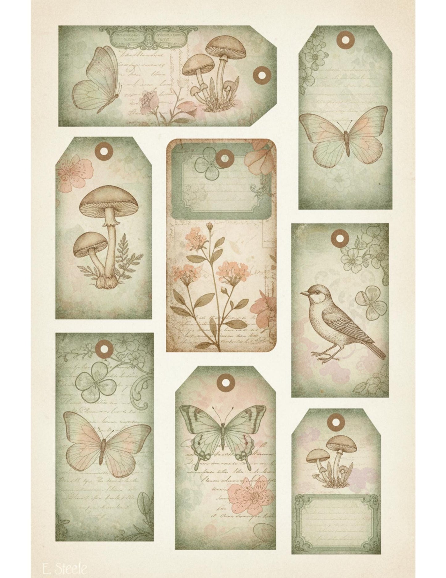 Peach & Sage Botanical Tags Ephemera Kit 22, Printable Pages | Botanical Labels, Journaling Cards, Nature Ephemera