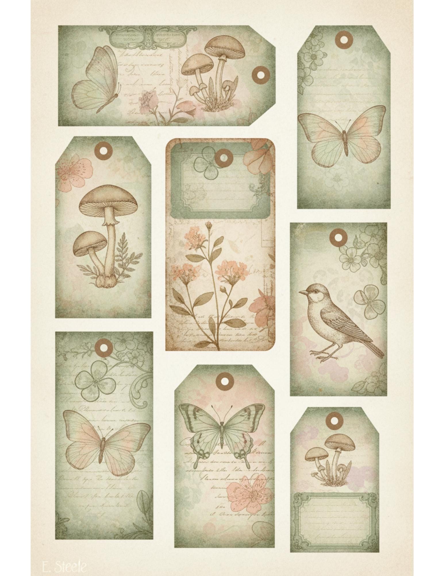 Peach & Sage Botanical Tags Ephemera Kit 22, Printable Pages | Botanical Labels, Journaling Cards, Nature Ephemera