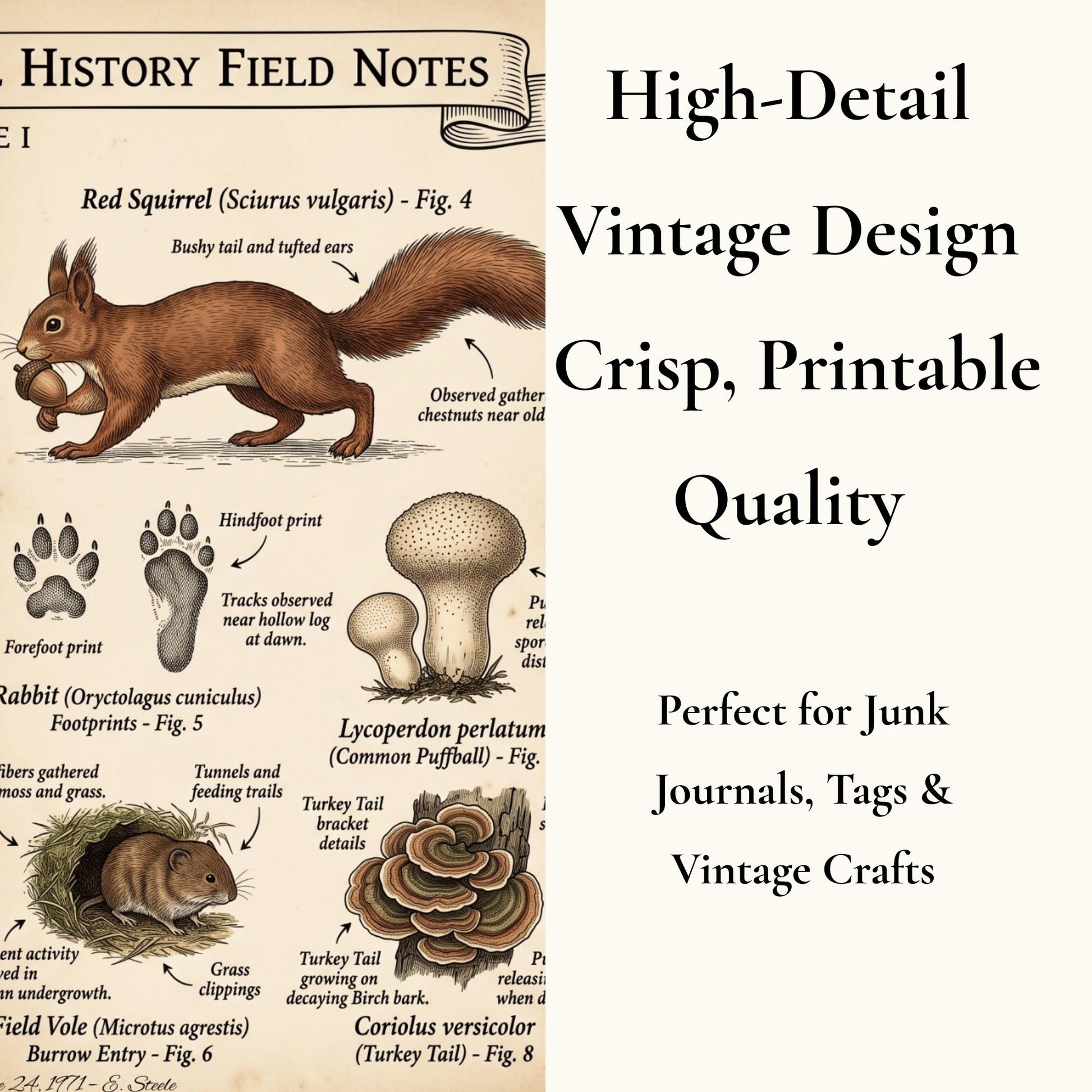 Autumn Woodland Natural History Field Notes Printable Journal Kit | 1971 Vol. I Vintage Woodland Pages