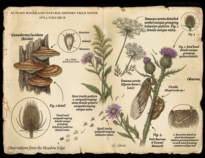 Field Notes Woodland Natural History Vol II Printable Junk Journal Pages, Vintage Woodland Ephemera, Nature Journal, Botanical Papers