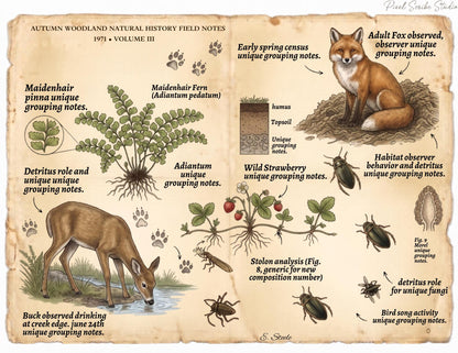 Autumn Woodland Field Notes Volume III Printable Pages | Woodland Junk Journal Kit | Vintage Nature Ephemera