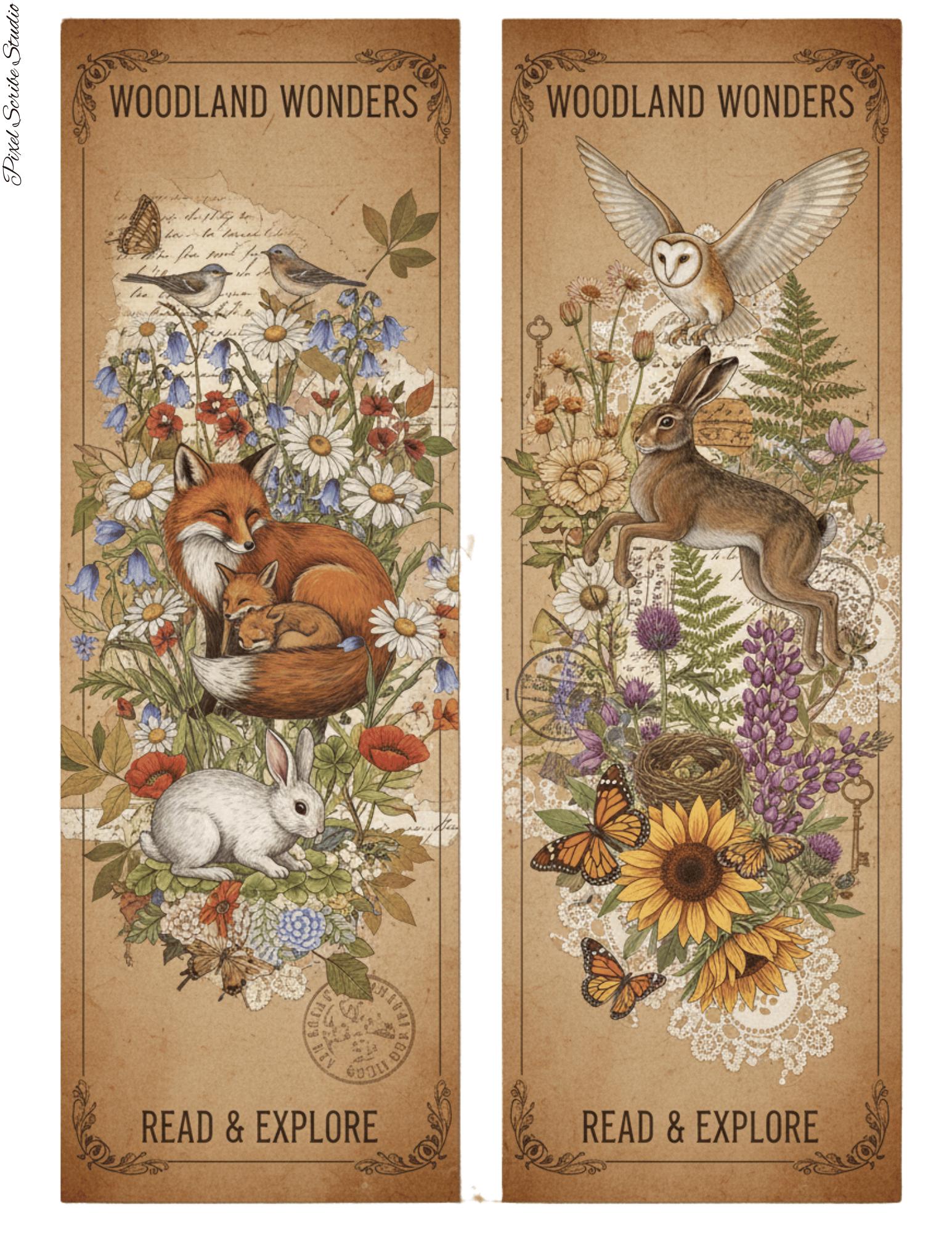 Woodland Archives Printable Ephemera Kit | Vintage Forest Junk Journal Bundle | Woodland Animals Tags Tickets Cards Bookmarks Pillow Box