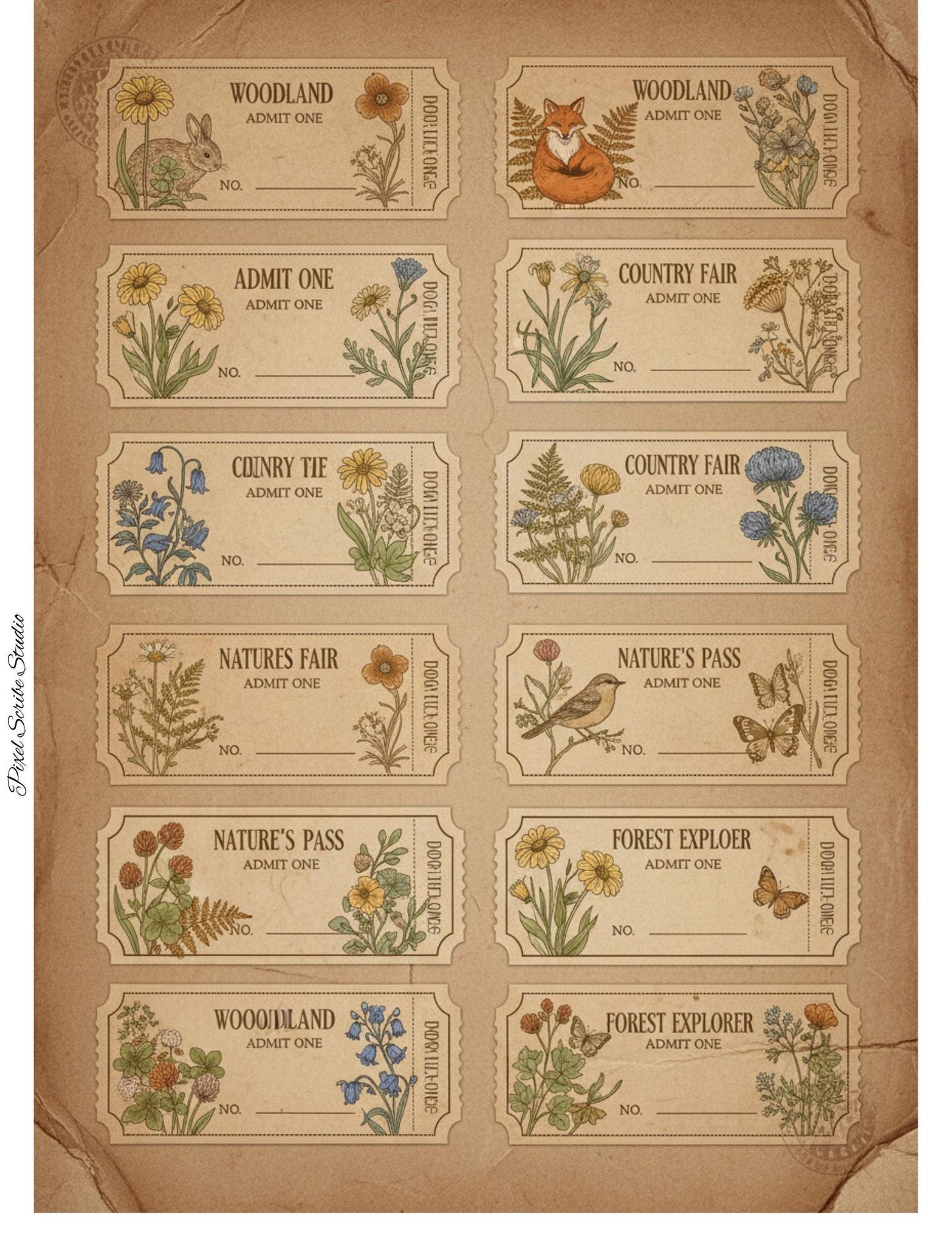 Woodland Wonders Printable Kit | Vintage Forest Journal Ephemera | Bookmarks Cards Tickets Tags