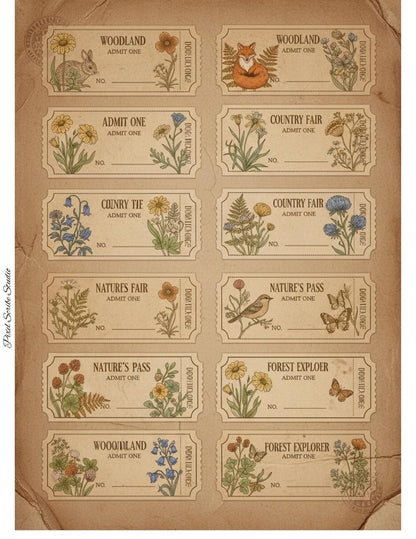 Woodland Wonders Printable Kit | Vintage Forest Journal Ephemera | Bookmarks Cards Tickets Tags