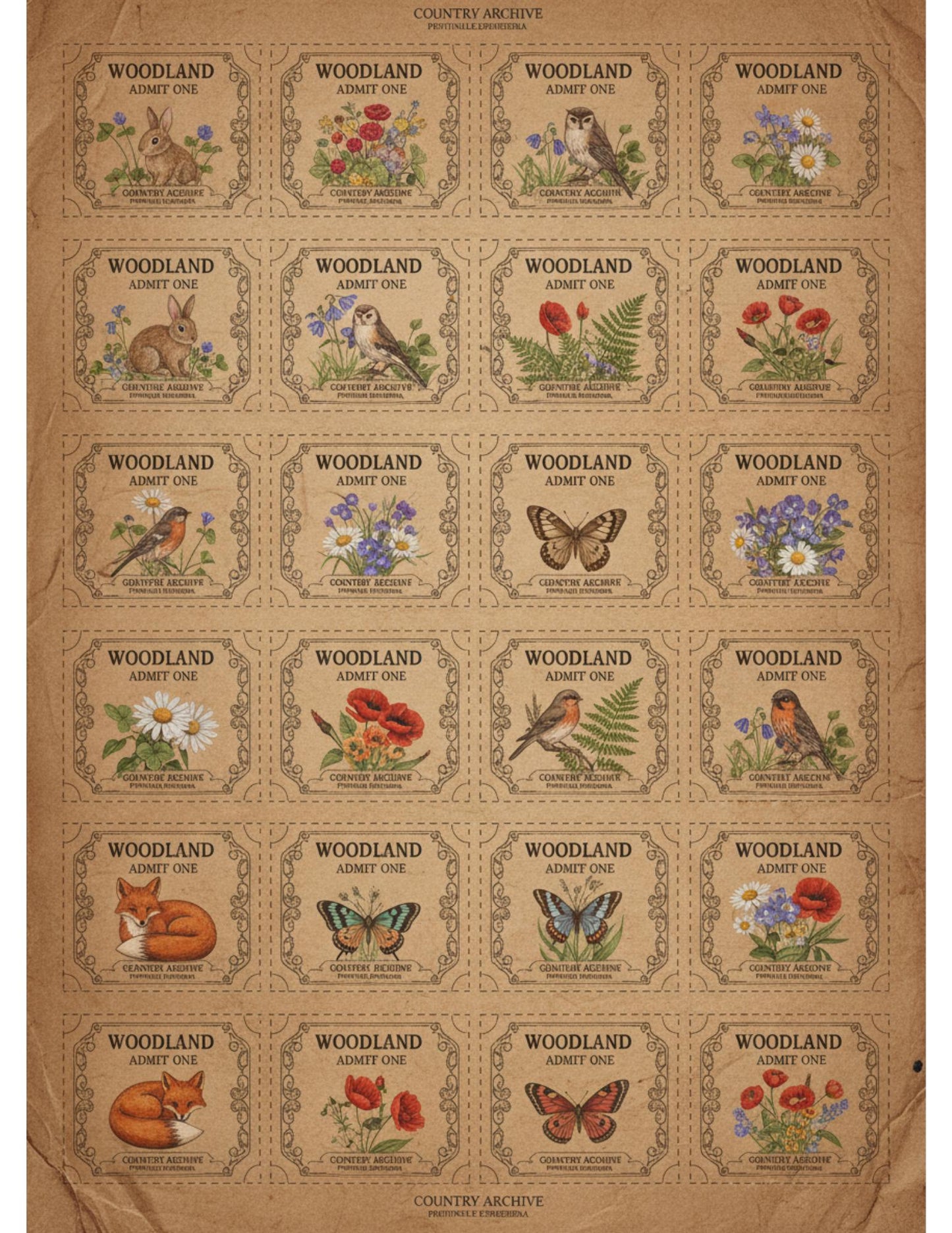 Woodland Wonders Printable Kit | Vintage Forest Journal Ephemera | Bookmarks Cards Tickets Tags