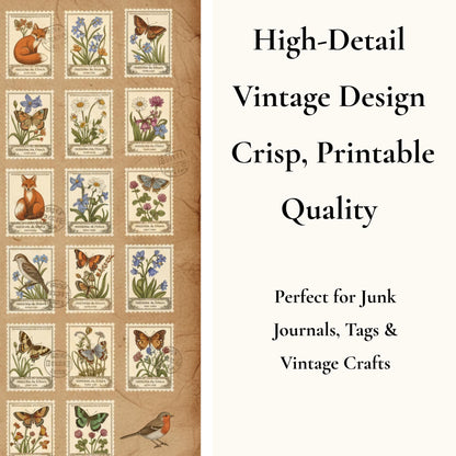 Woodland Wonders Printable Kit | Vintage Forest Journal Ephemera | Bookmarks Cards Tickets Tags