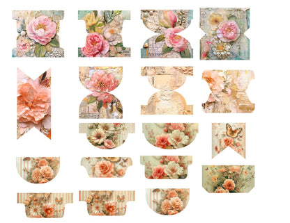 Whispering Garden – The Quiet Collection | Peach Floral Junk Journal Kit, Soft Botanical Ephemera & Printable Collage Papers