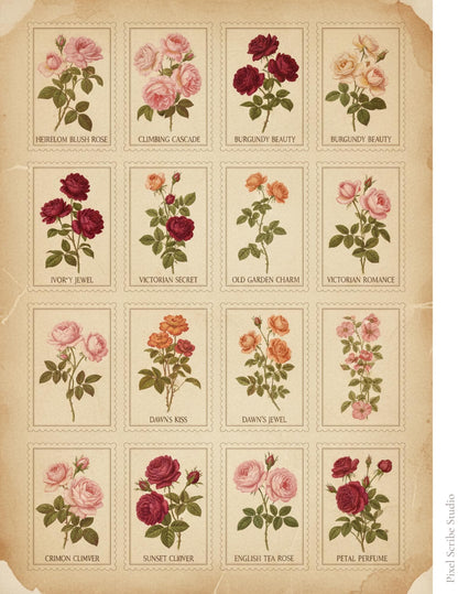 Victorian Rose Seed Packets Printable, 7 Page Junk Journal Kit, 60+ Vintage Floral Ephemera
