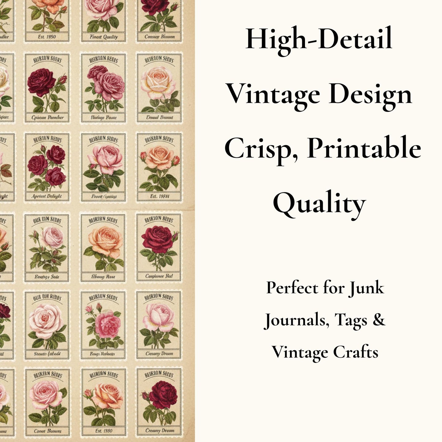 Victorian Rose Seed Packets Printable, 7 Page Junk Journal Kit, 60+ Vintage Floral Ephemera