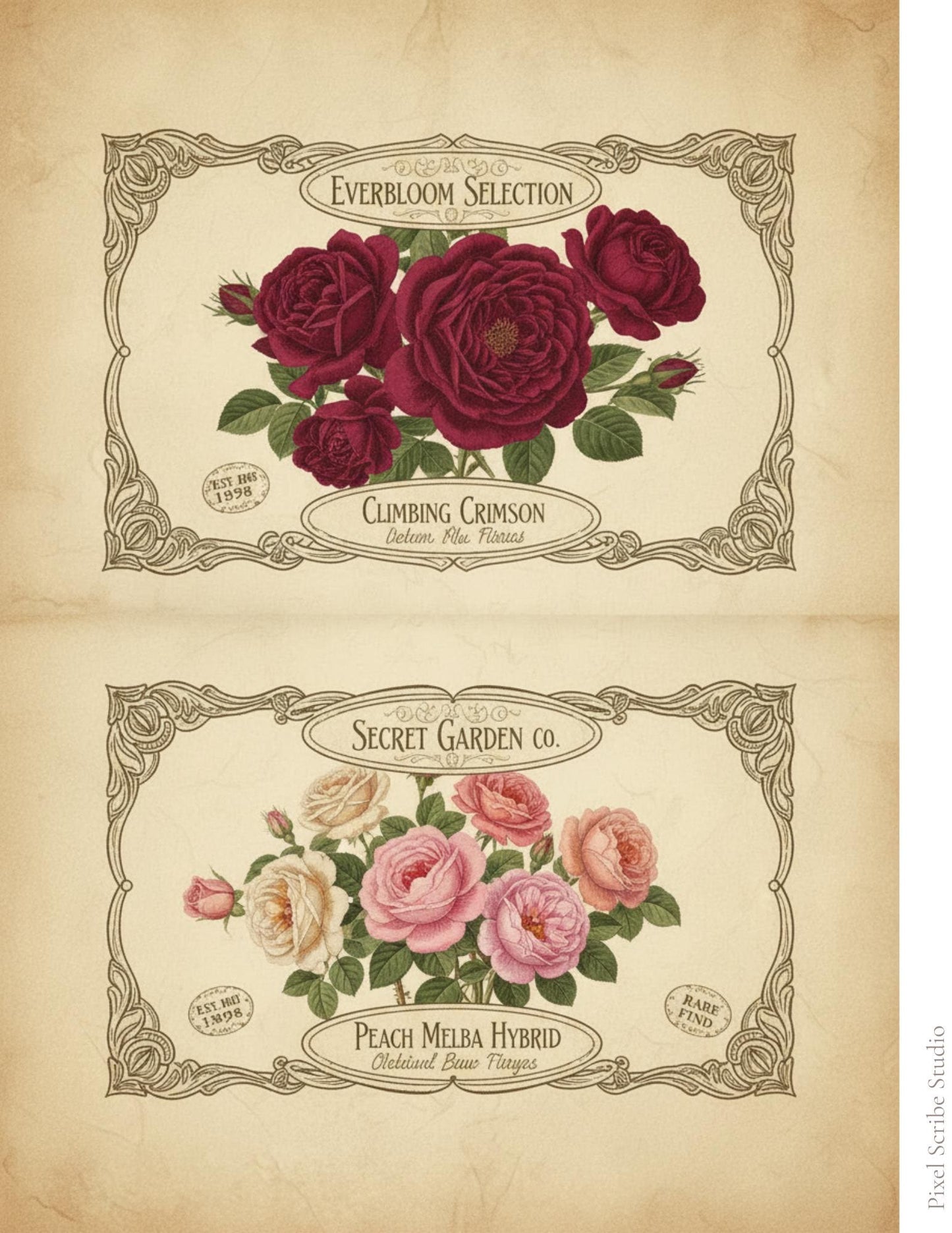 Vintage Rose Journal Cards Printable, Victorian Floral Ephemera, Botanical Junk Journal Cards, Printable Collage Cards