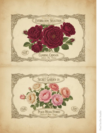 Vintage Rose Journal Cards Printable, Victorian Floral Ephemera, Botanical Junk Journal Cards, Printable Collage Cards