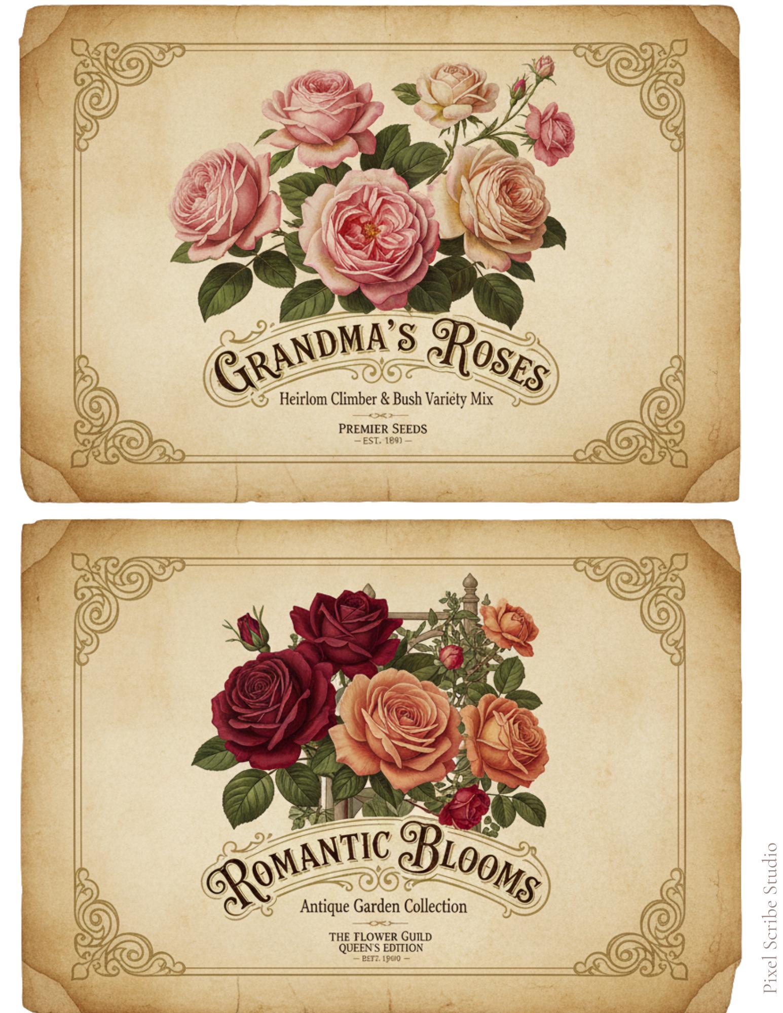 Vintage Rose Journal Cards Printable, Victorian Floral Ephemera, Botanical Junk Journal Cards, Printable Collage Cards