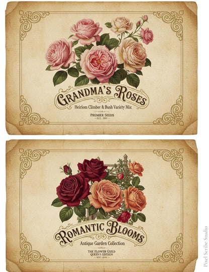 Vintage Rose Journal Cards Printable, Victorian Floral Ephemera, Botanical Junk Journal Cards, Printable Collage Cards