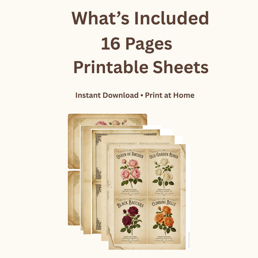 Vintage Rose Journal Cards Printable, Victorian Floral Ephemera, Botanical Junk Journal Cards, Printable Collage Cards