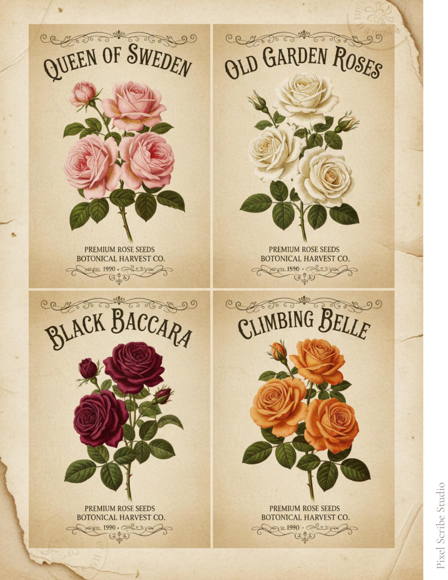 Vintage Rose Journal Cards Printable, Victorian Floral Ephemera, Botanical Junk Journal Cards, Printable Collage Cards