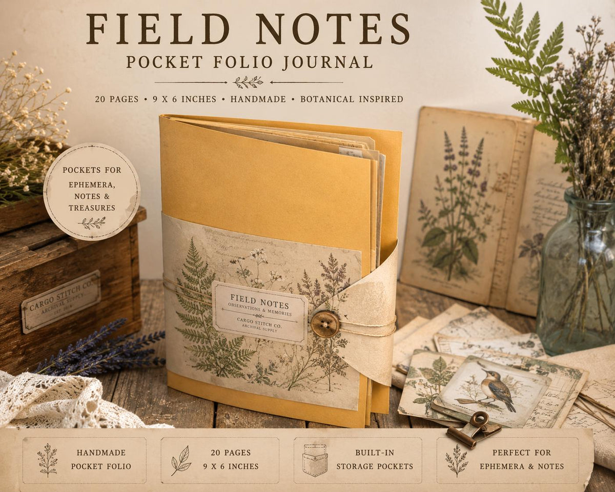 Field Notes Pocket Folio Journal | Handmade Botanical Journal | Vintage Nature Journal | Ephemera Holder | Junk Journal Insert | 20 Pages