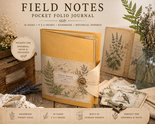 Field Notes Pocket Folio Journal | Handmade Botanical Journal | Vintage Nature Journal | Ephemera Holder | Junk Journal Insert | 20 Pages