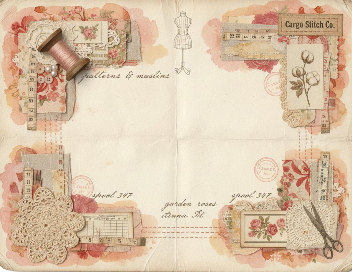 Peach & Lace Vintage Sewing Journal Pages | Romantic Junk Journal Printable Kit | Soft Botanical Collage Papers | Shabby Chic Ephemera Pages