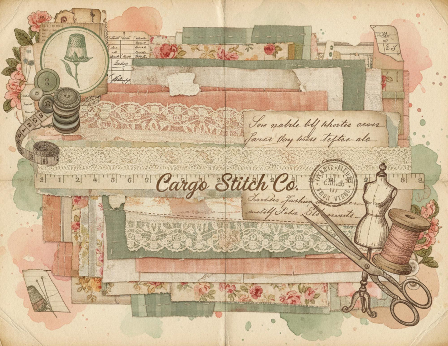 Peach & Lace Vintage Sewing Journal Pages | Romantic Junk Journal Printable Kit | Soft Botanical Collage Papers | Shabby Chic Ephemera Pages