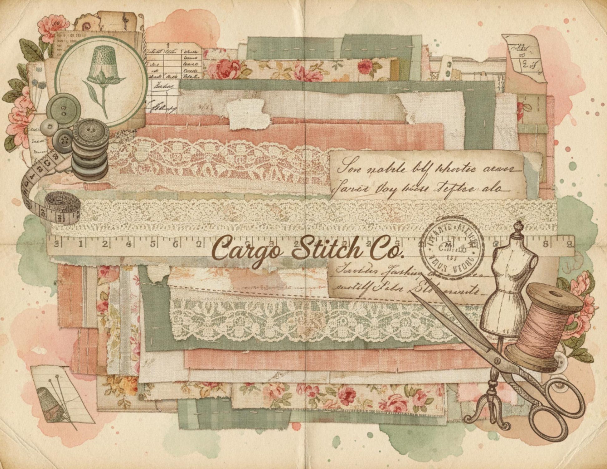 Peach & Lace Vintage Sewing Journal Pages | Romantic Junk Journal Printable Kit | Soft Botanical Collage Papers | Shabby Chic Ephemera Pages