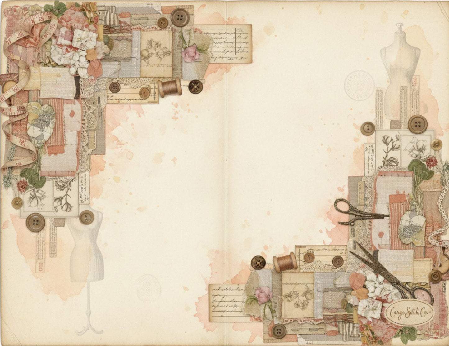 Peach & Lace Vintage Sewing Journal Pages | Romantic Junk Journal Printable Kit | Soft Botanical Collage Papers | Shabby Chic Ephemera Pages