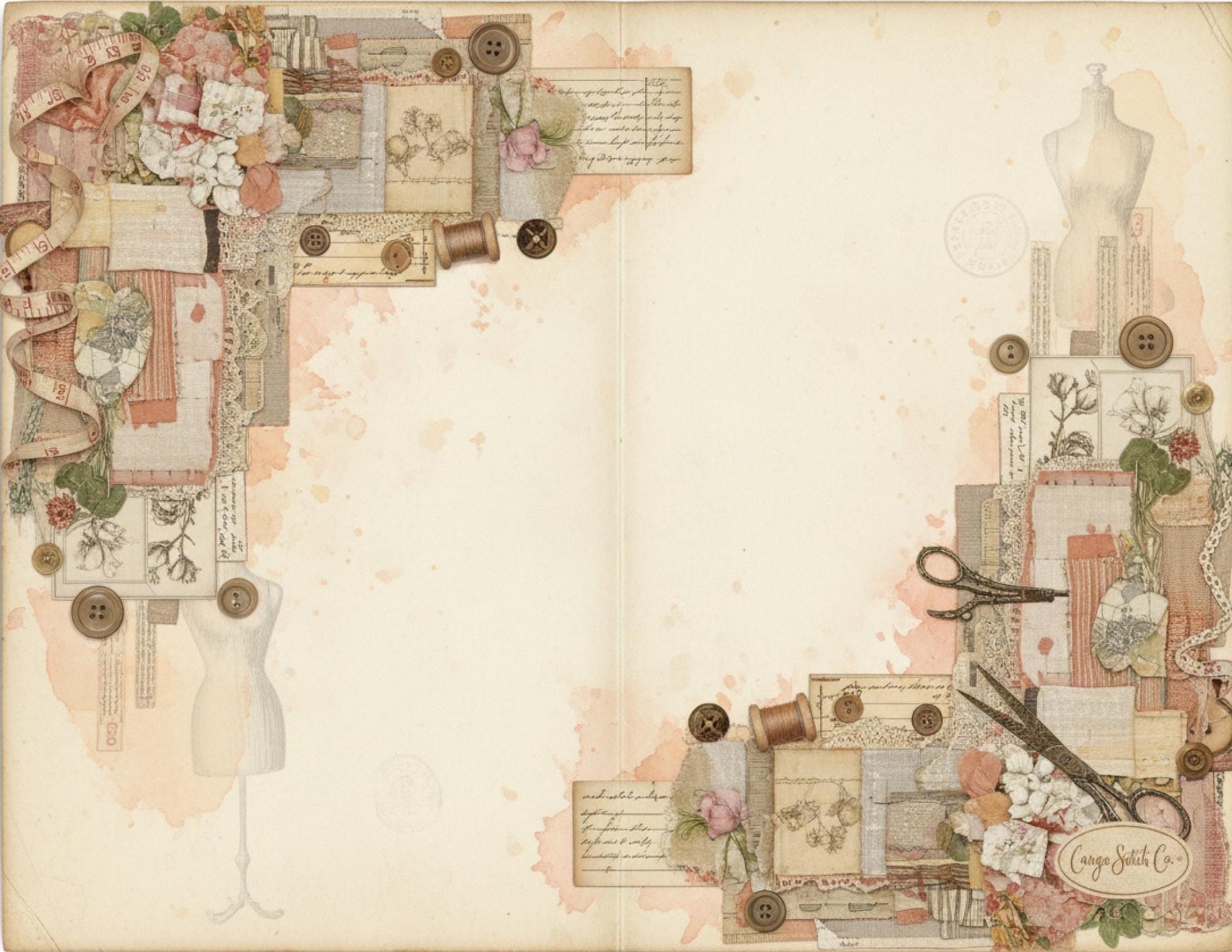 Peach & Lace Vintage Sewing Journal Pages | Romantic Junk Journal Printable Kit | Soft Botanical Collage Papers | Shabby Chic Ephemera Pages