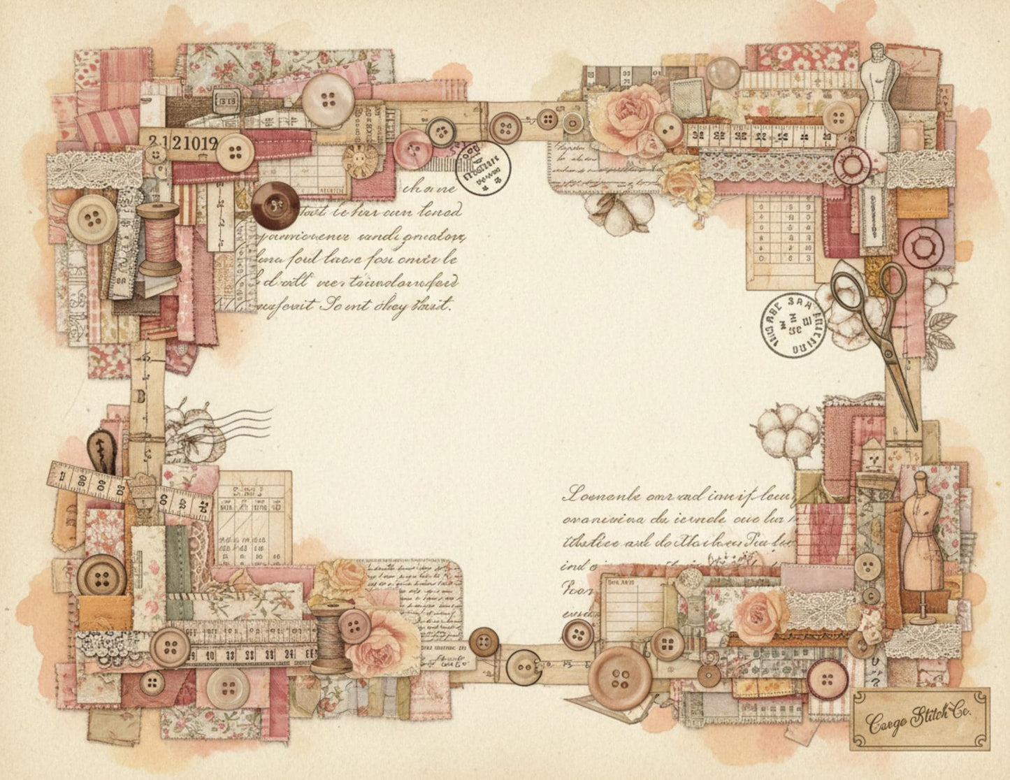 Peach & Lace Vintage Sewing Journal Pages | Romantic Junk Journal Printable Kit | Soft Botanical Collage Papers | Shabby Chic Ephemera Pages