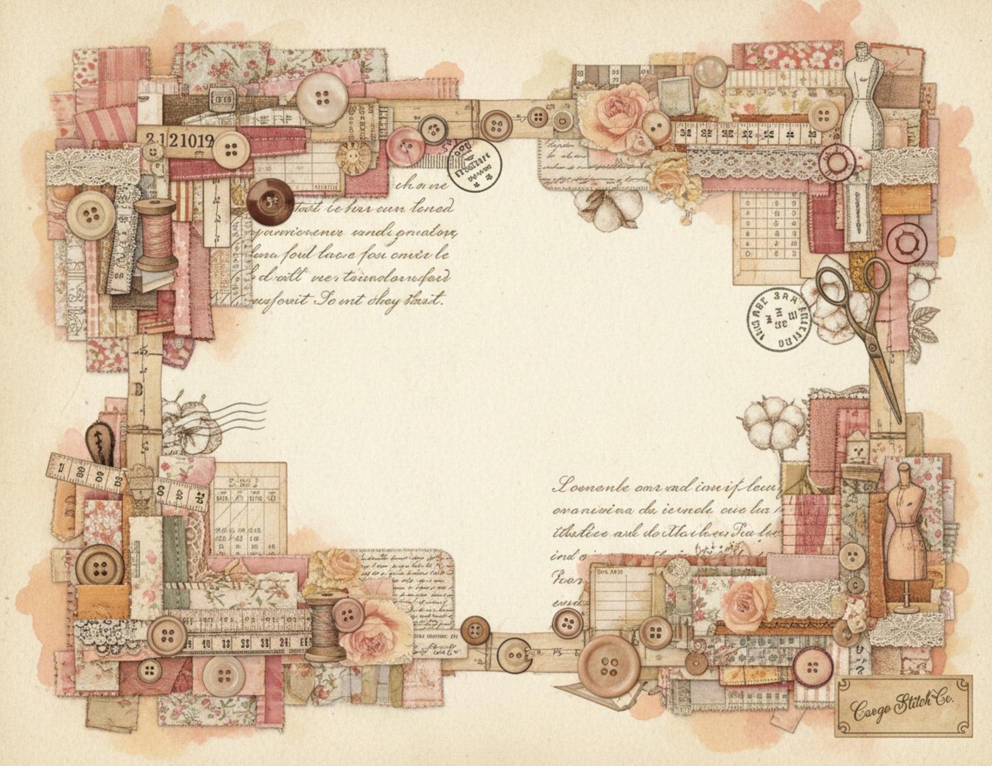 Peach & Lace Vintage Sewing Journal Pages | Romantic Junk Journal Printable Kit | Soft Botanical Collage Papers | Shabby Chic Ephemera Pages
