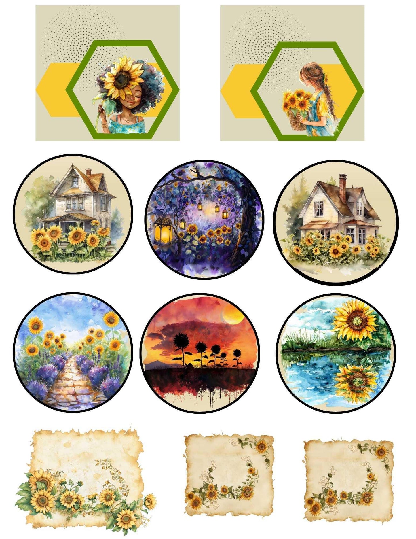 Botanical Field Notes – Sunflower Ephemera Kit (The Beauty of God) | 10 Printable Pages | Faith-Based Journal