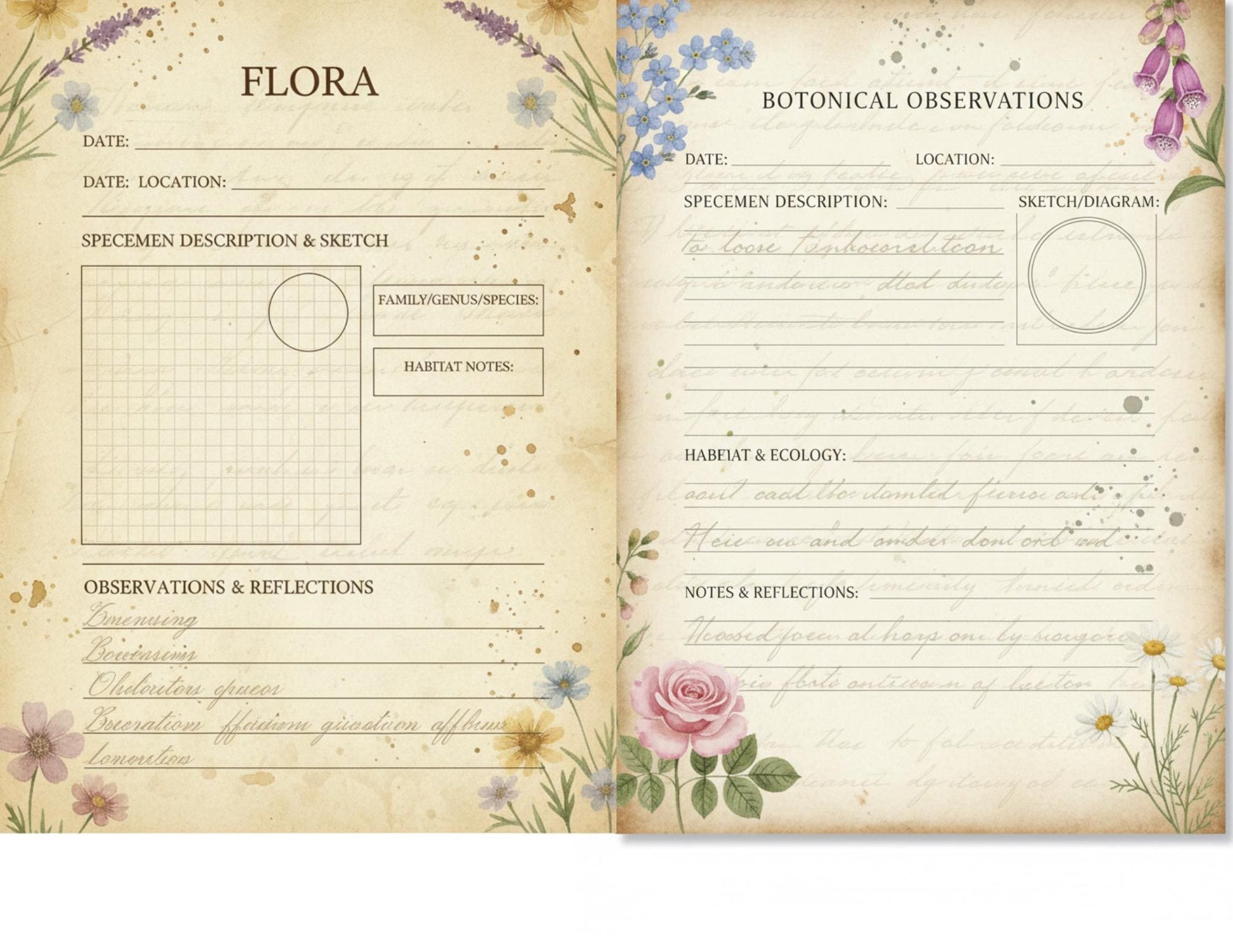 Botanical Field Notes – Flora & Fauna Journal Kit | Vintage Nature Printable Pages