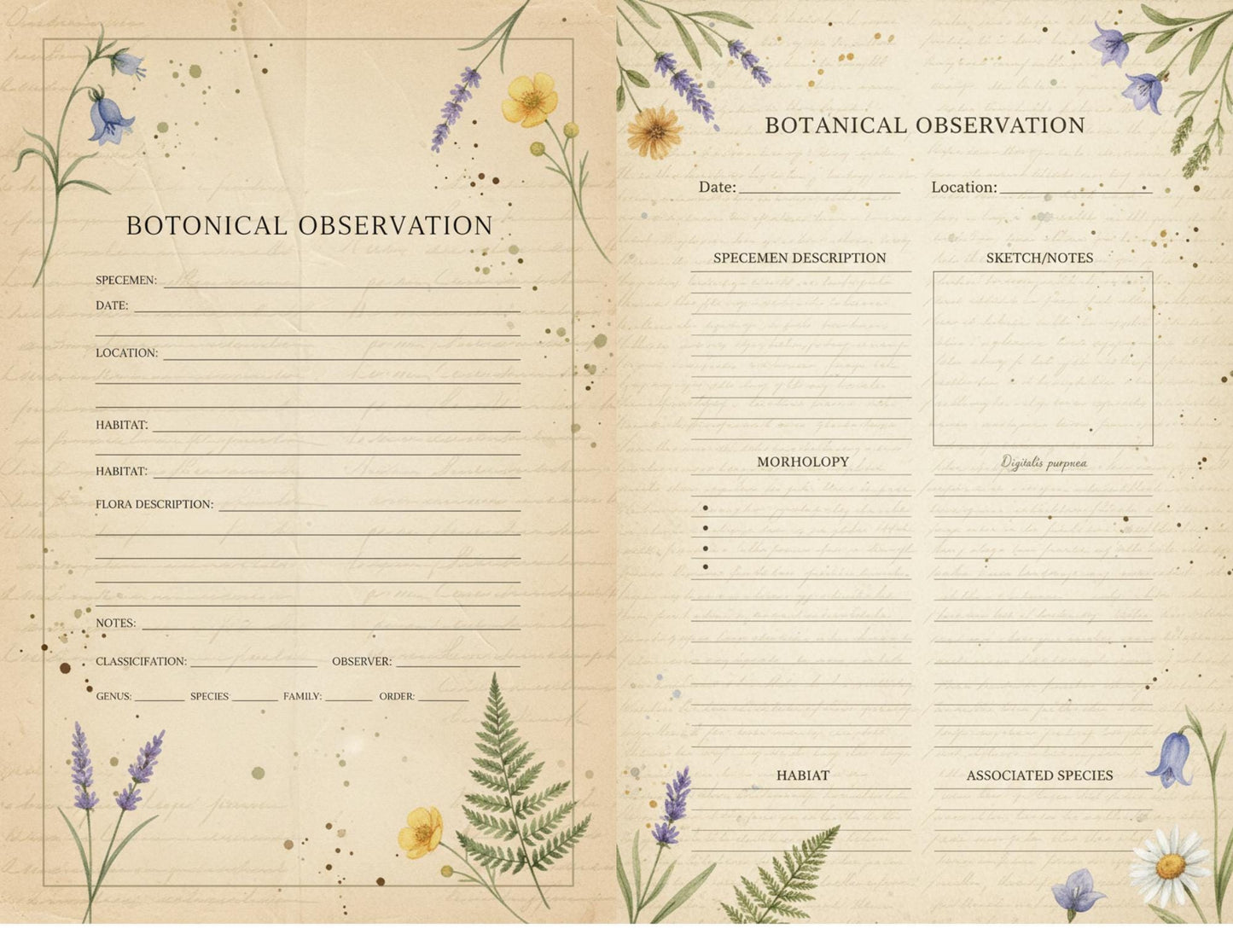 Botanical Field Notes – Flora & Fauna Journal Kit | Vintage Nature Printable Pages