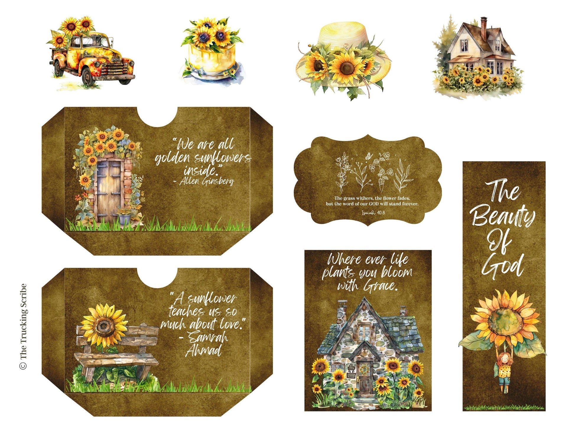 Botanical Field Notes – The Beauty of God Sunflower Folio Set | 8 Printable Journal Pages