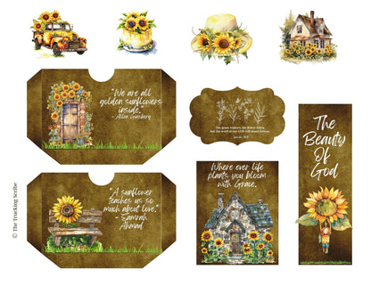 Botanical Field Notes – The Beauty of God Sunflower Folio Set | 8 Printable Journal Pages