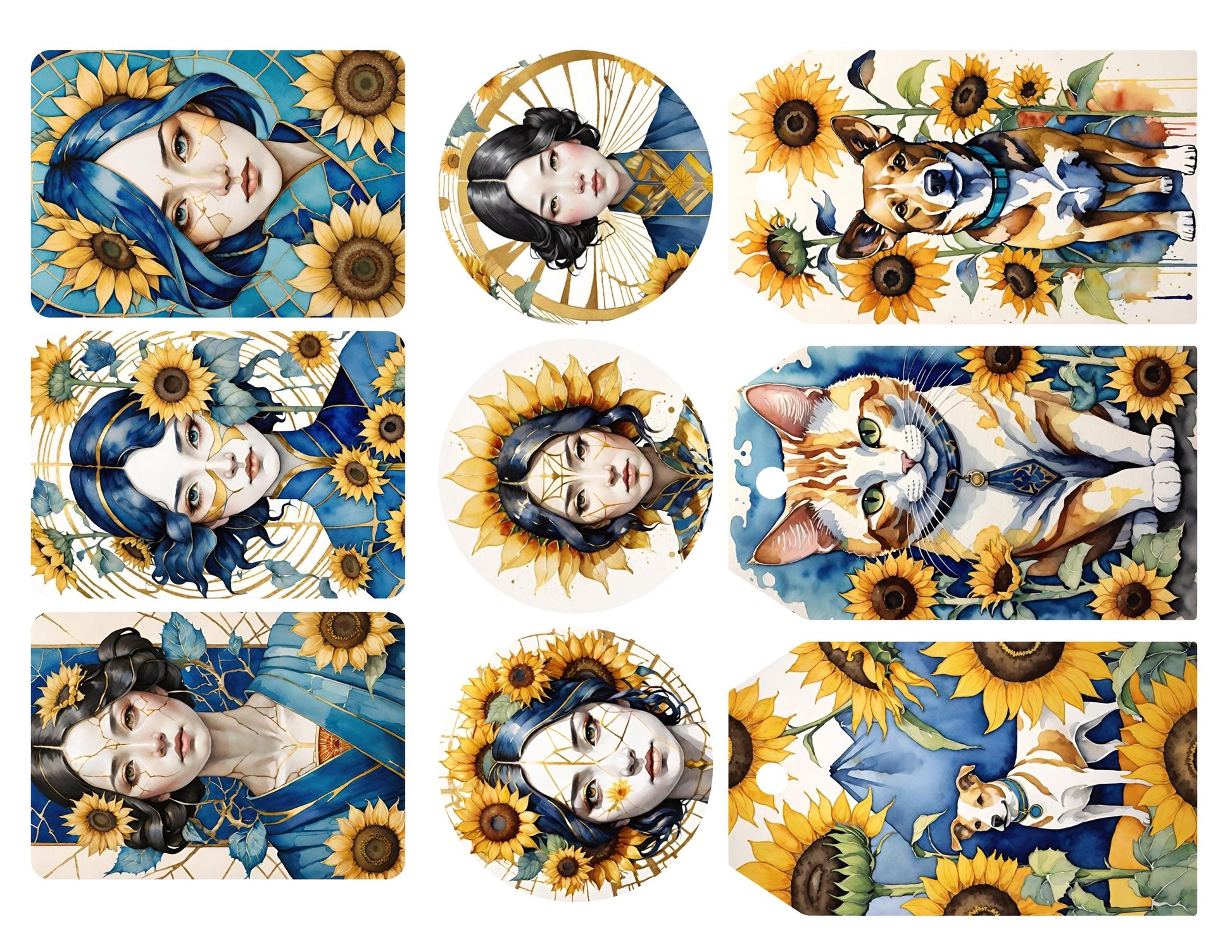 Botanical Field Notes – Kintsugi Sunflower Ladies | 8 Printable Junk Journal Pages | Digital Folio Kit