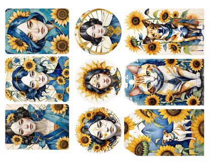 Botanical Field Notes – Kintsugi Sunflower Ladies | 8 Printable Junk Journal Pages | Digital Folio Kit