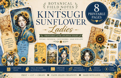 The Beauty of God & Sunflowers Mega Bundle | 70 Printable Junk Journal Pages | Faith-Based Ephemera Kit | Scripture Journal Download