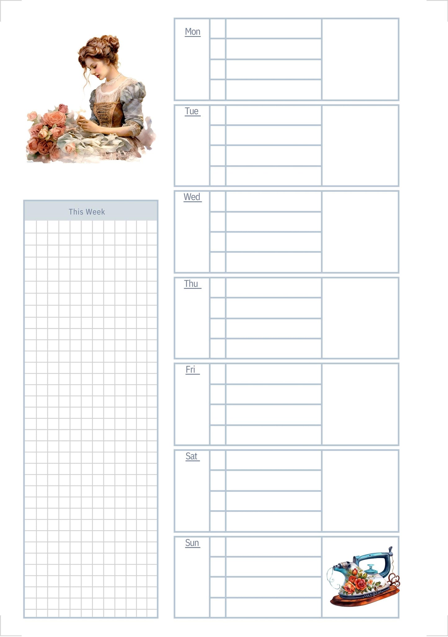The Seamstress’s Diary – Printable Sewing-Themed Planner, 10-Page Digital Organizer, Vintage Stitching Design, Weekly & Project Pages