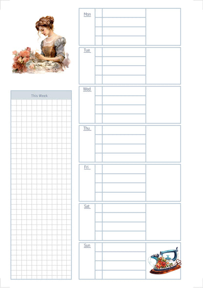 The Seamstress’s Diary – Printable Sewing-Themed Planner, 10-Page Digital Organizer, Vintage Stitching Design, Weekly & Project Pages