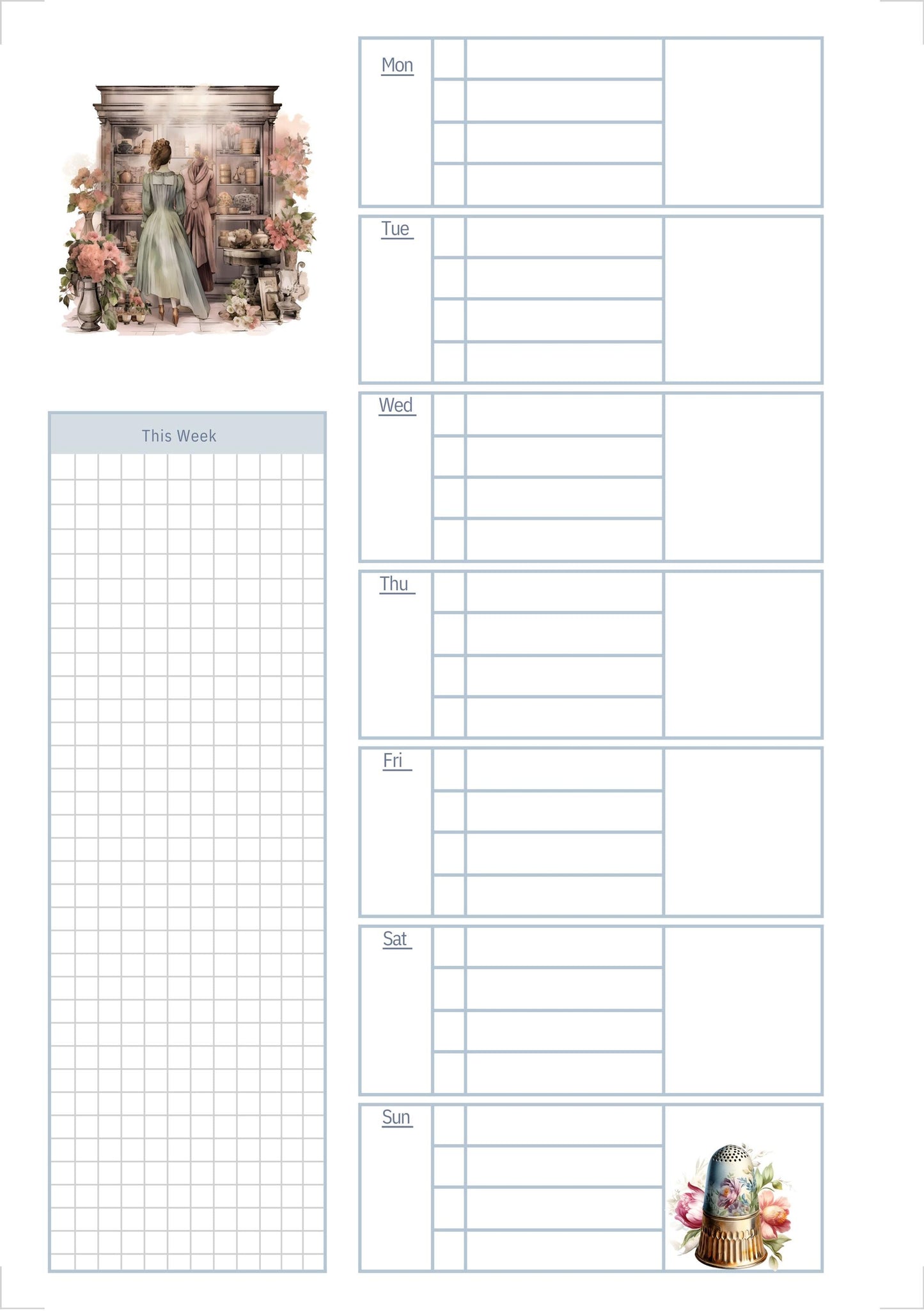 The Seamstress’s Diary – Printable Sewing-Themed Planner, 10-Page Digital Organizer, Vintage Stitching Design, Weekly & Project Pages