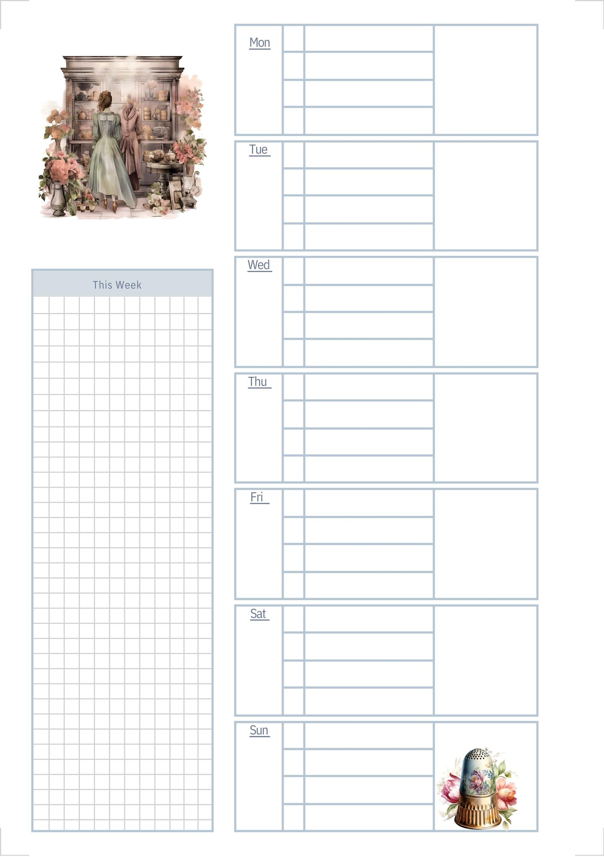 The Seamstress’s Diary – Printable Sewing-Themed Planner, 10-Page Digital Organizer, Vintage Stitching Design, Weekly & Project Pages