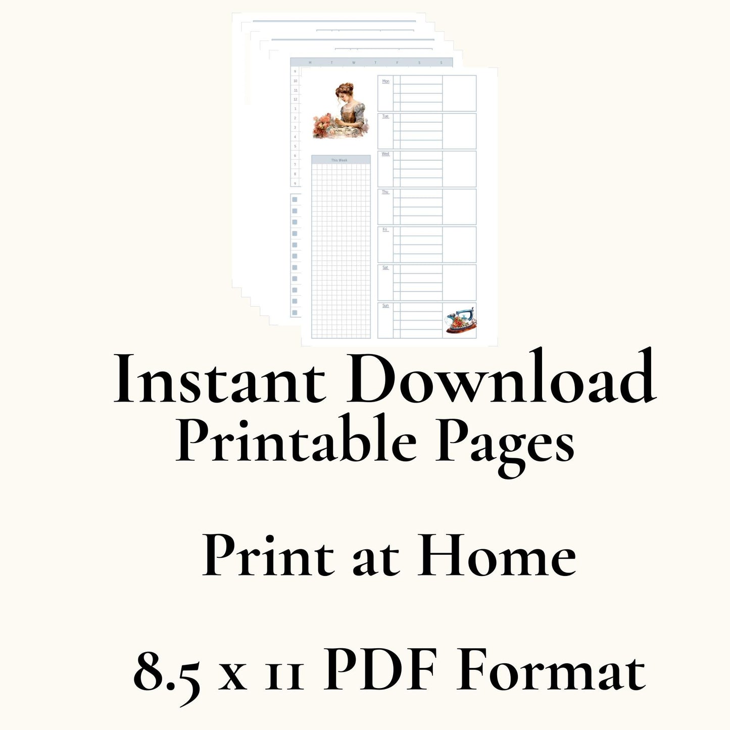The Seamstress’s Diary – Printable Sewing-Themed Planner, 10-Page Digital Organizer, Vintage Stitching Design, Weekly & Project Pages
