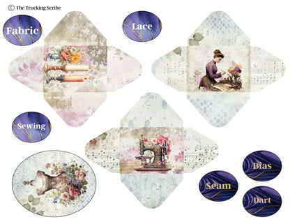 The Seamstress’s Diary: Chronicles of Creativity, Ephemera Pack, Vintage Sewing Junk Journal Kit, Tags, Tickets & Floral Sewing Elements