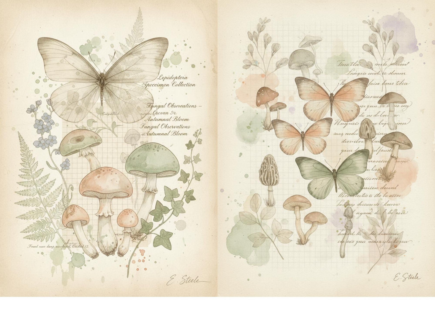 Peach & Sage Botanical Background Papers | Vintage Watercolor Nature Printable Pages | Junk Journal Collage Papers