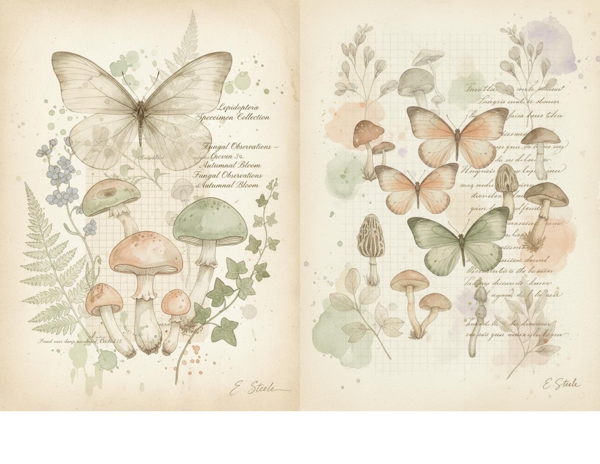Peach & Sage Botanical Background Papers | Vintage Watercolor Nature Printable Pages | Junk Journal Collage Papers